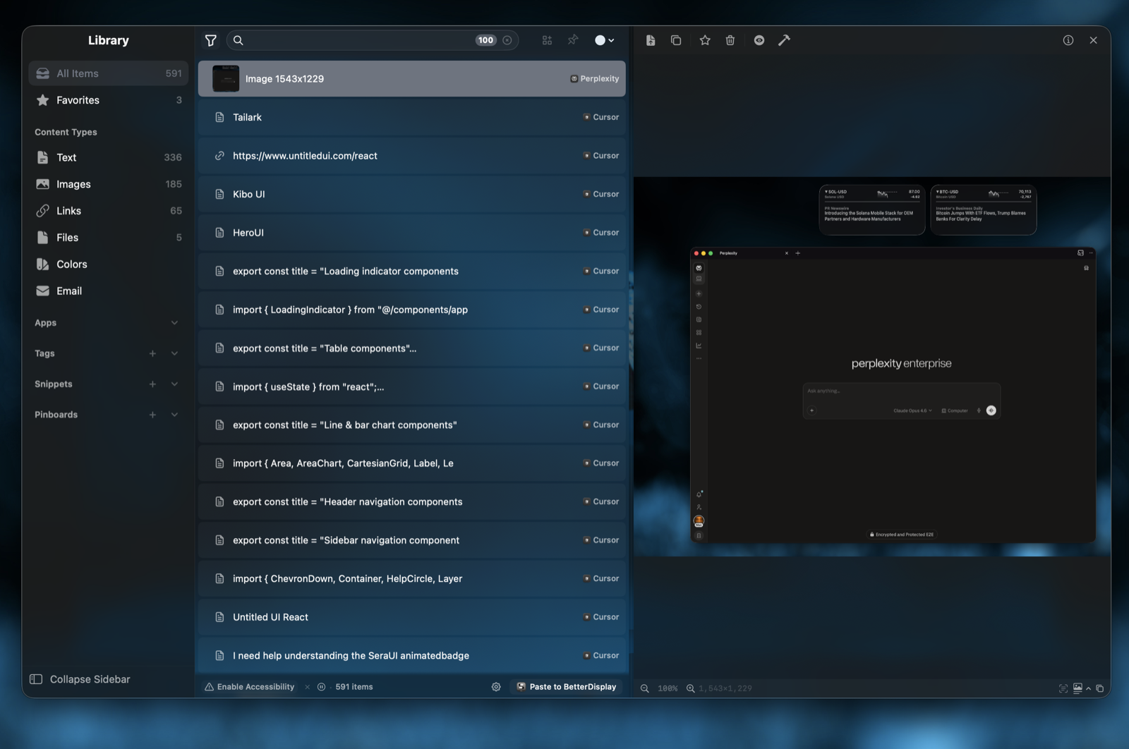 Fluent Flow library workspace with saved items and categorized content.